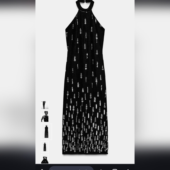 Zara Elegant Black Sequin Velvet Maxi/midi Dress - Picture 2 of 11
